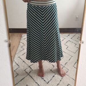 Anthropologie Green and White Asymmetrical A-Line Midi Skirt